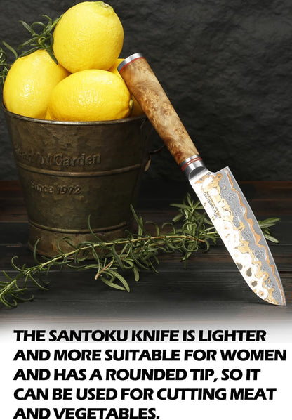 Sujihiki Slicing Knife - 8 Inch Sashimi Sushi Knife - Handmade CuMai Copper Damascus Steel - Japanese Yanagiba Carving Knives Ultra Sharp - Naturel Burl Wooden Handle with Leather