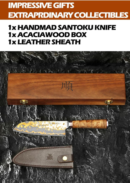Sujihiki Slicing Knife - 8 Inch Sashimi Sushi Knife - Handmade CuMai Copper Damascus Steel - Japanese Yanagiba Carving Knives Ultra Sharp - Naturel Burl Wooden Handle with Leather