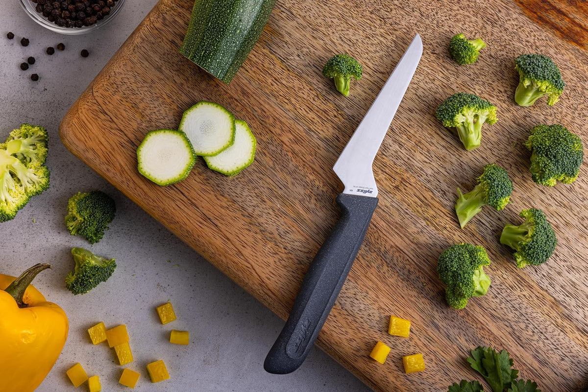 Offset Santoku Knife – Sharp German Stainless Steel Blade – Sustainable Wheat Straw Handle – Precision Kitchen & Vegetable Knife – Dishwasher Safe – 3.9 inches