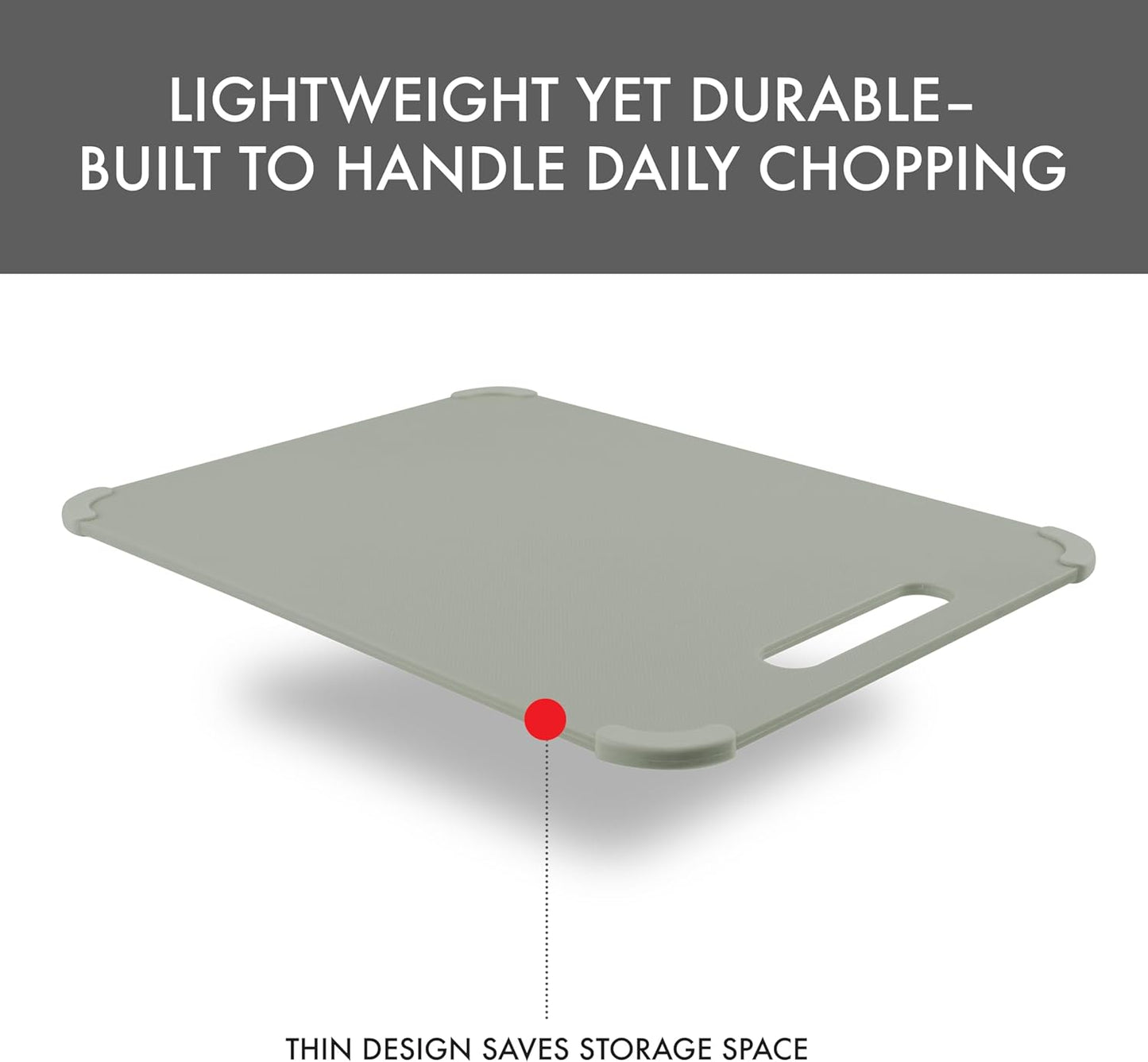 Fresh Prep 3-Pack Non-Slip Cutting Board Set – Dishwasher Safe Plastic Boards with Silicone Grip Corners & Handle, Sage (14.17" x 10.63", 12.6" x 9.06", 11.02" x 7.48")