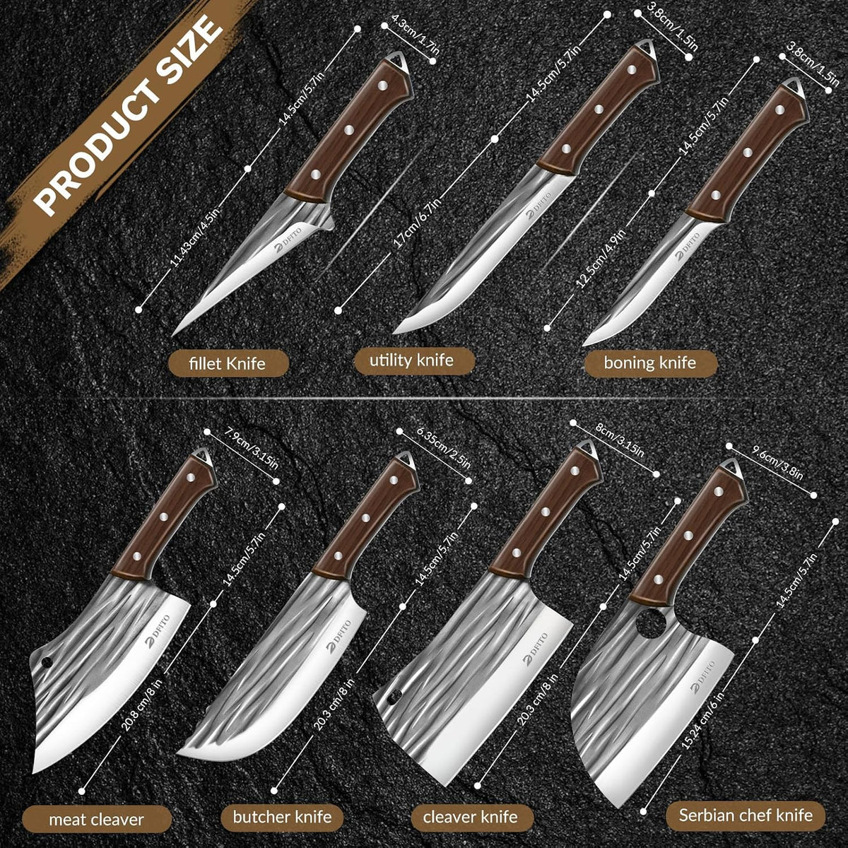 Butcher Knife Set, Sharp Kitchen Knife Set with Roll Bag Gift for Men
