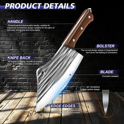 Butcher Knife Set, Sharp Kitchen Knife Set with Roll Bag Gift for Men