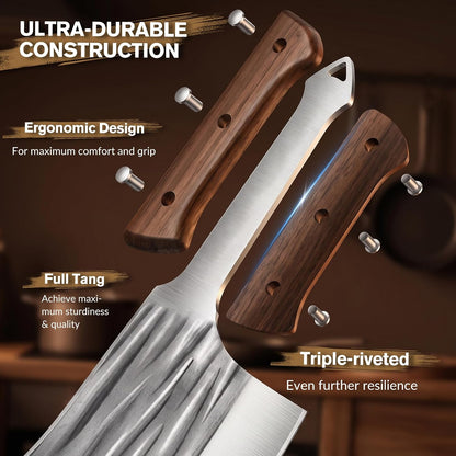 Butcher Knife Set, Sharp Kitchen Knife Set with Roll Bag Gift for Men