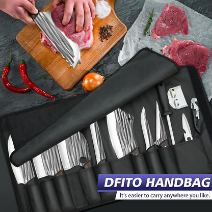 Butcher Knife Set, Sharp Kitchen Knife Set with Roll Bag Gift for Men