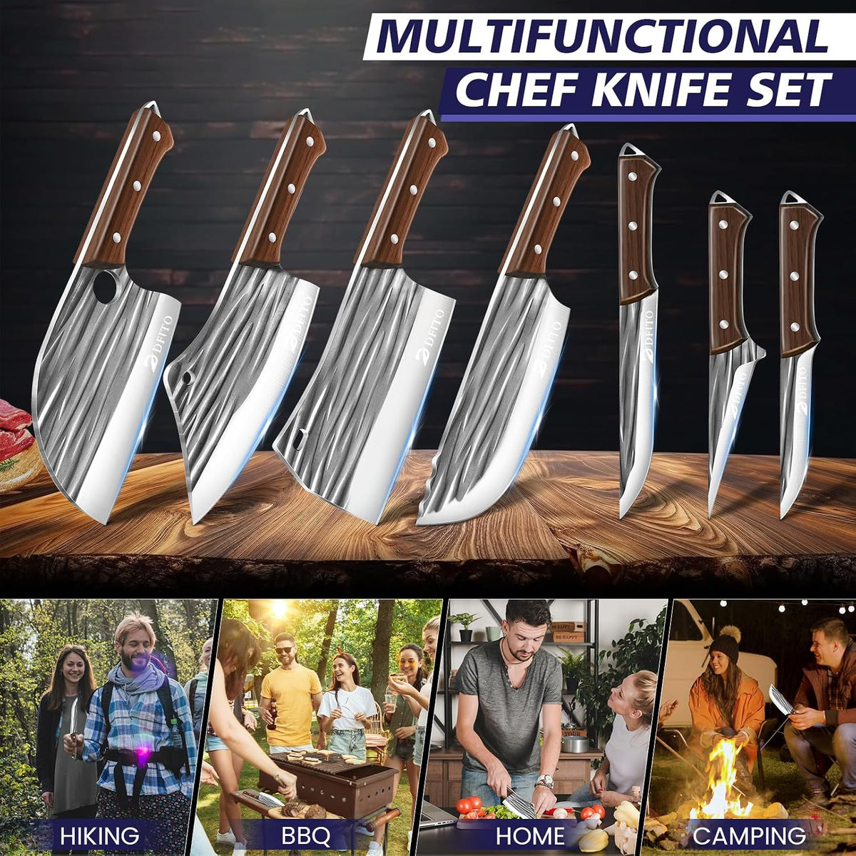 Butcher Knife Set, Sharp Kitchen Knife Set with Roll Bag Gift for Men
