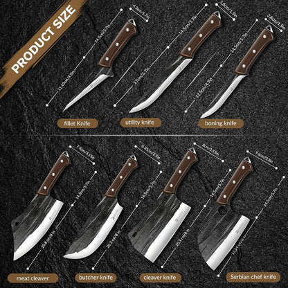 Butcher Knife Set, Sharp Kitchen Knife Set with Roll Bag Gift for Men
