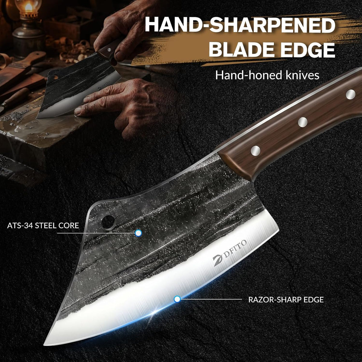 Butcher Knife Set, Sharp Kitchen Knife Set with Roll Bag Gift for Men