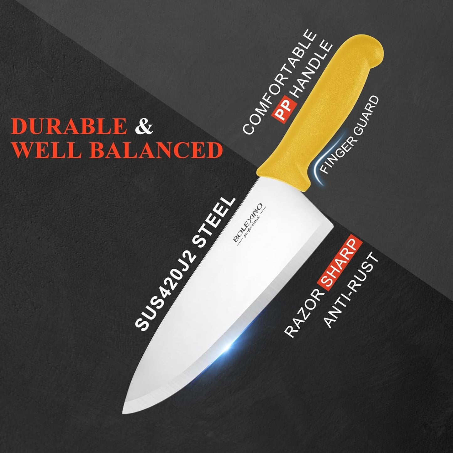 8" Chef Knife, Professional Kitchen Knife with Grip | High-carbon stainless steel,Ultra-sharp wide blade,Ergonomic non-slip handle,Versatile for meat & veg,Ideal for home & chefs.