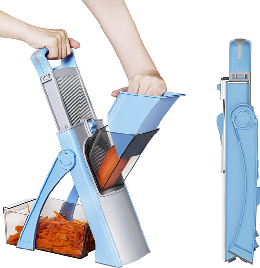 Upgrade Safe Mandoline Slicer for Kitchen, 5-in-1 Vegetable Chopper & Potato Slicer with Thickness Adjuster, French Fry Cutter & Veggie Dicer, Faster Meal Prep, Adjustable Slicer for Kitchen