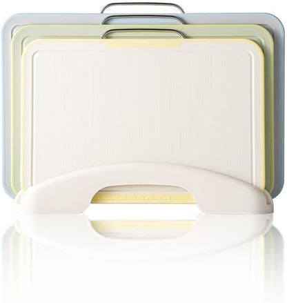 Cutting Boards for Kitchen, Charcuterie Chopping Boards Set of 3 with Stand, Plastic Cutting Mat for Kitchen Dishwasher Safe with Storage Stand