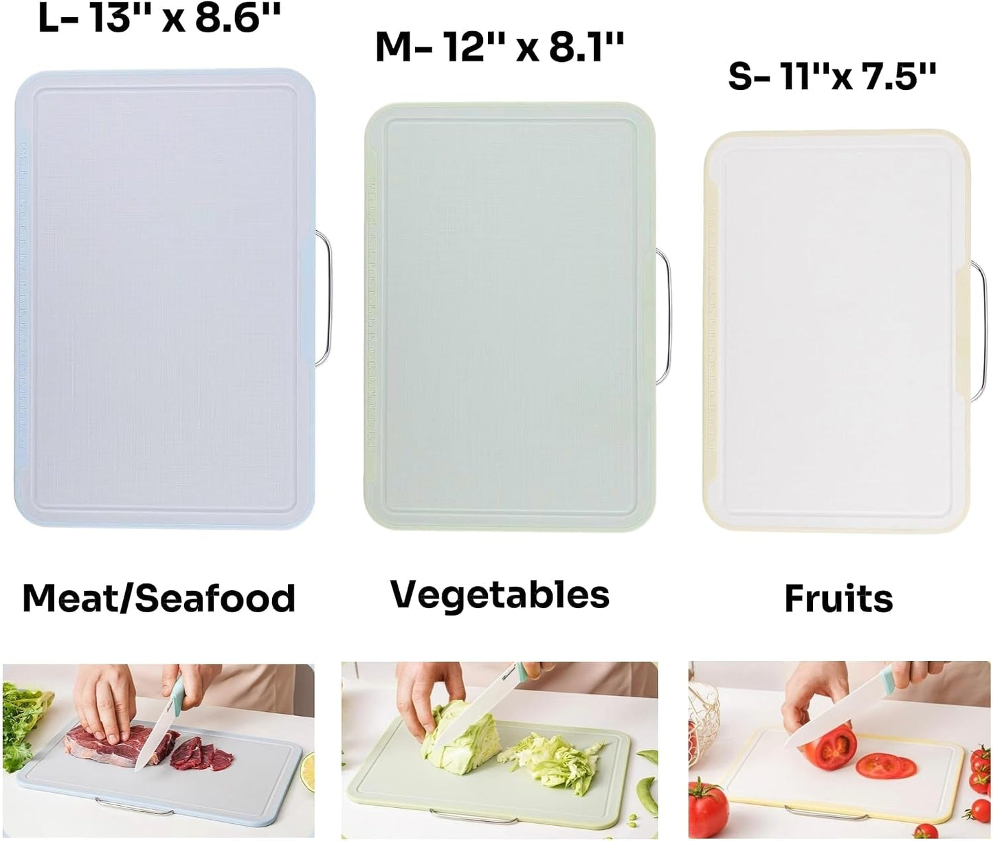 Cutting Boards for Kitchen, Charcuterie Chopping Boards Set of 3 with Stand, Plastic Cutting Mat for Kitchen Dishwasher Safe with Storage Stand