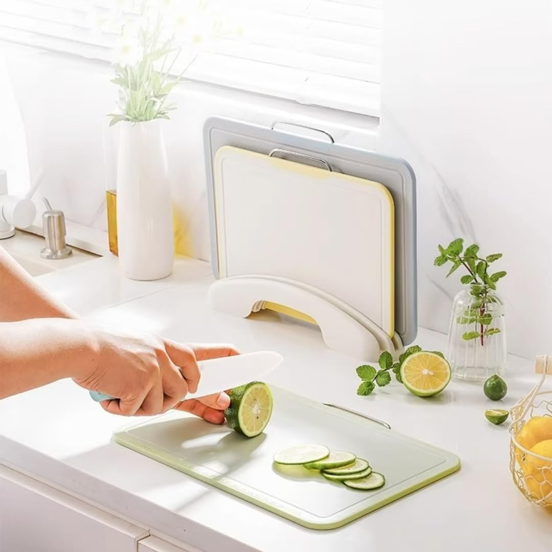 Cutting Boards for Kitchen, Charcuterie Chopping Boards Set of 3 with Stand, Plastic Cutting Mat for Kitchen Dishwasher Safe with Storage Stand