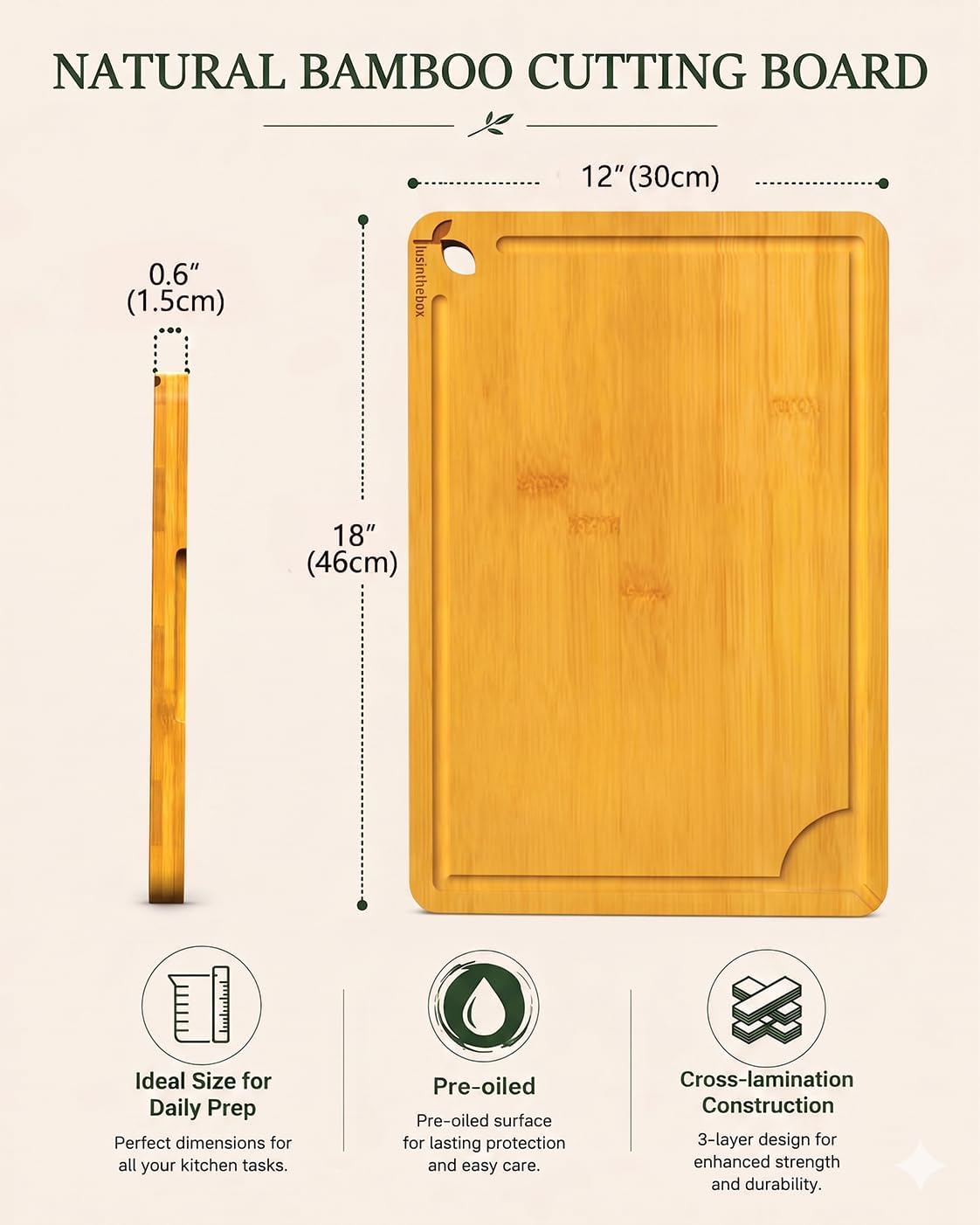Cutting Board for Kitchen,Wooden Cutting Boards for Meal Prep,18" x 12" XL Carbonized Bamboo Cutting Board for Small Kitchen,Apartment,Meat,Vegetables,Fruit and Daily Cooking