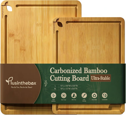 Cutting Board for Kitchen,Wooden Cutting Boards for Meal Prep,18" x 12" XL Carbonized Bamboo Cutting Board for Small Kitchen,Apartment,Meat,Vegetables,Fruit and Daily Cooking