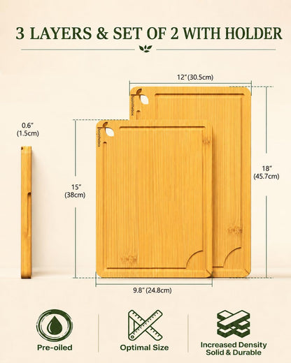 Cutting Board for Kitchen,Wooden Cutting Boards for Meal Prep,18" x 12" XL Carbonized Bamboo Cutting Board for Small Kitchen,Apartment,Meat,Vegetables,Fruit and Daily Cooking