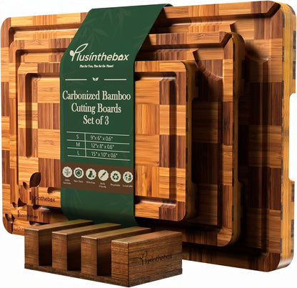 Cutting Board for Kitchen,Wooden Cutting Boards for Meal Prep,18" x 12" XL Carbonized Bamboo Cutting Board for Small Kitchen,Apartment,Meat,Vegetables,Fruit and Daily Cooking
