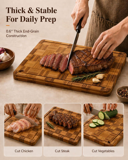 Cutting Board for Kitchen,Wooden Cutting Boards for Meal Prep,18" x 12" XL Carbonized Bamboo Cutting Board for Small Kitchen,Apartment,Meat,Vegetables,Fruit and Daily Cooking