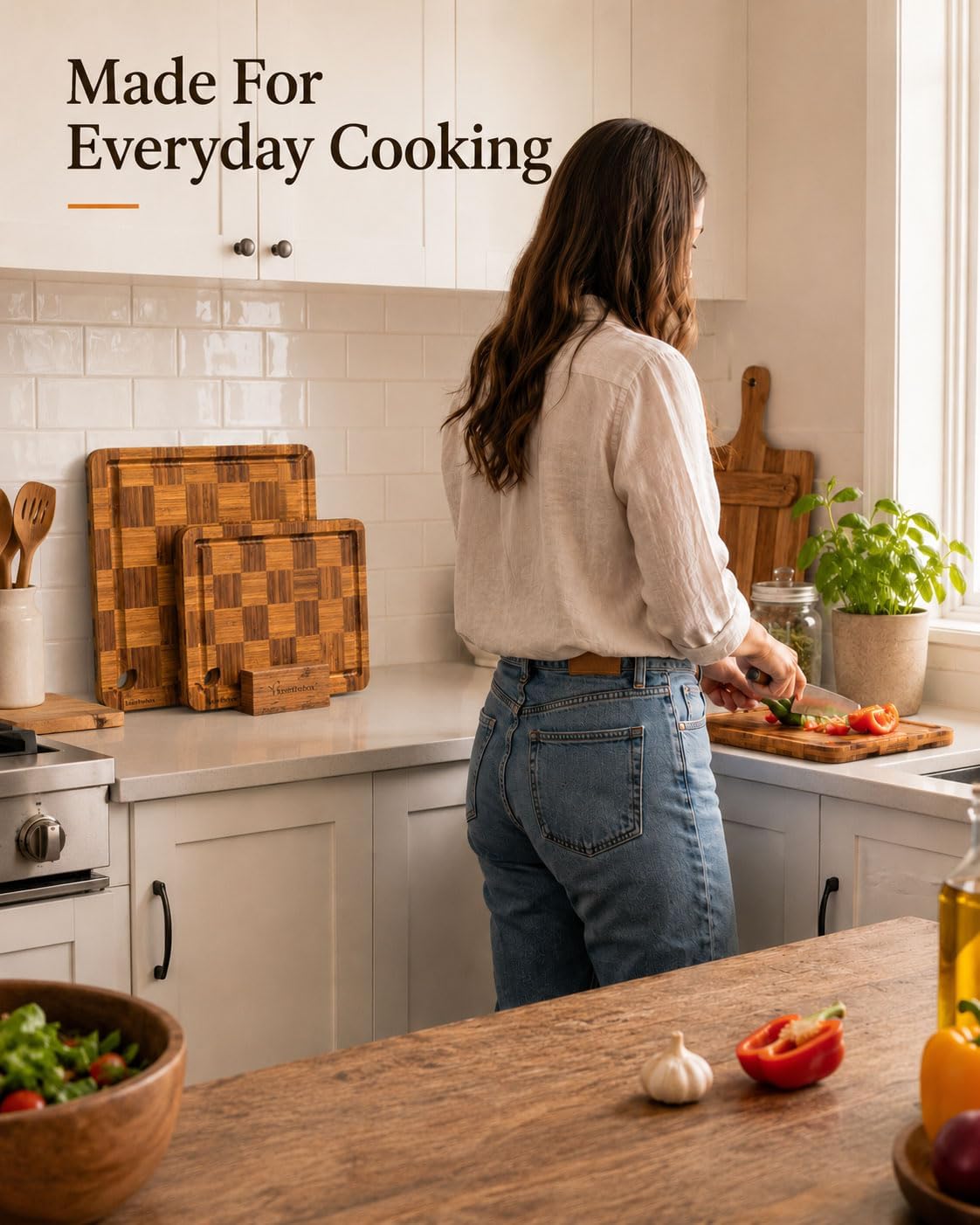 Cutting Board for Kitchen,Wooden Cutting Boards for Meal Prep,18" x 12" XL Carbonized Bamboo Cutting Board for Small Kitchen,Apartment,Meat,Vegetables,Fruit and Daily Cooking