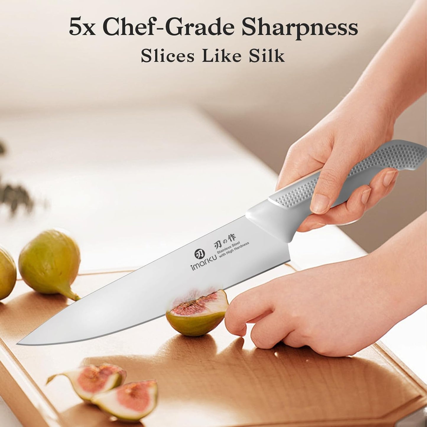 14 Pcs Kitchen Knife Set, Japanese Knives Set for Kitchen, Stainless Steel Knife Set with Block and Build-in Sharpener, White, Anti-Slip Handle, Dishwasher Safe, Gift for Women