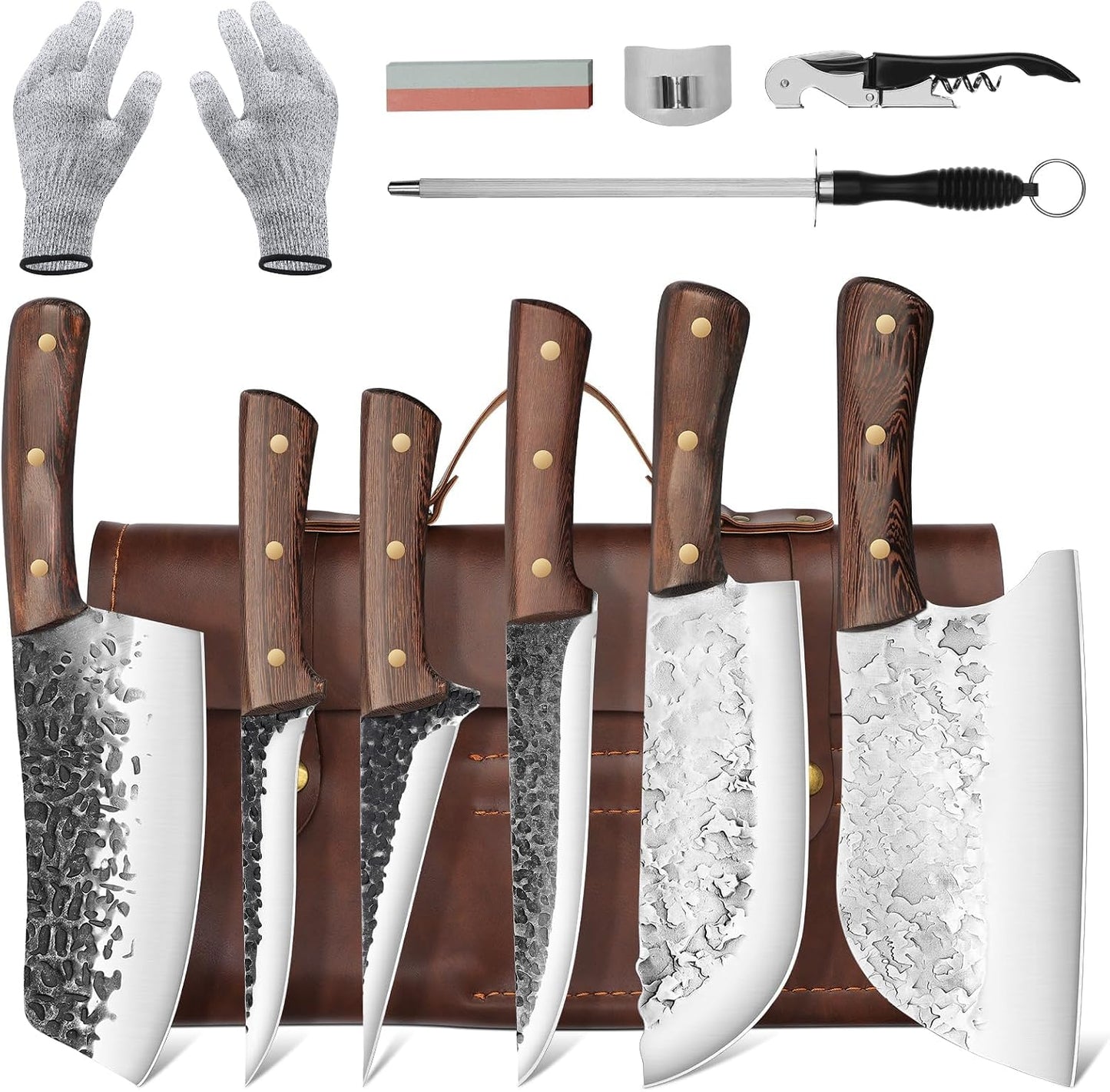 Chef Butcher Knife Set for Meat Cutting with Roll Bag, 12 PCS Japanese Forged Chef Knives Set for Men and Women Gift for Men