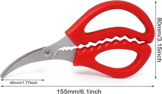 2PCS Multifunctional Stainless Steel Shears Kitchen Seafood Scissors Fish Crab Shrimp Lobster Scissors Seafood Peeling Tools for Home (2 Color, 6")