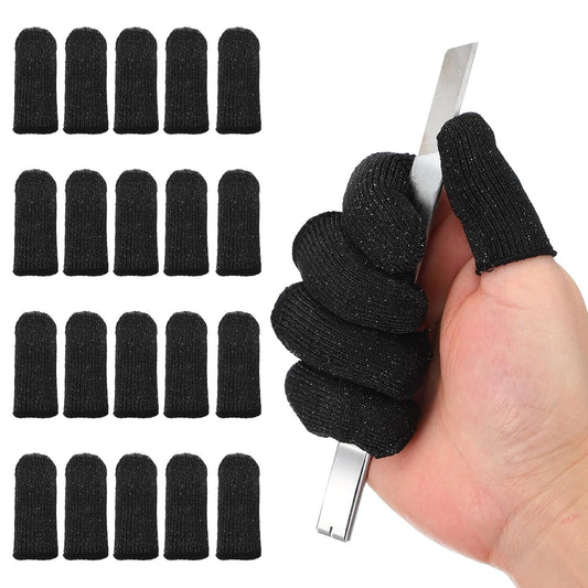 Cut Resistant Finger Cots Protectors 2.4 x 1 Inch, 20 Pcs Reusable Anti-Cut Finger Sleeve Covers for Kitchen Food Cutting Sculpture Work Garden, Black