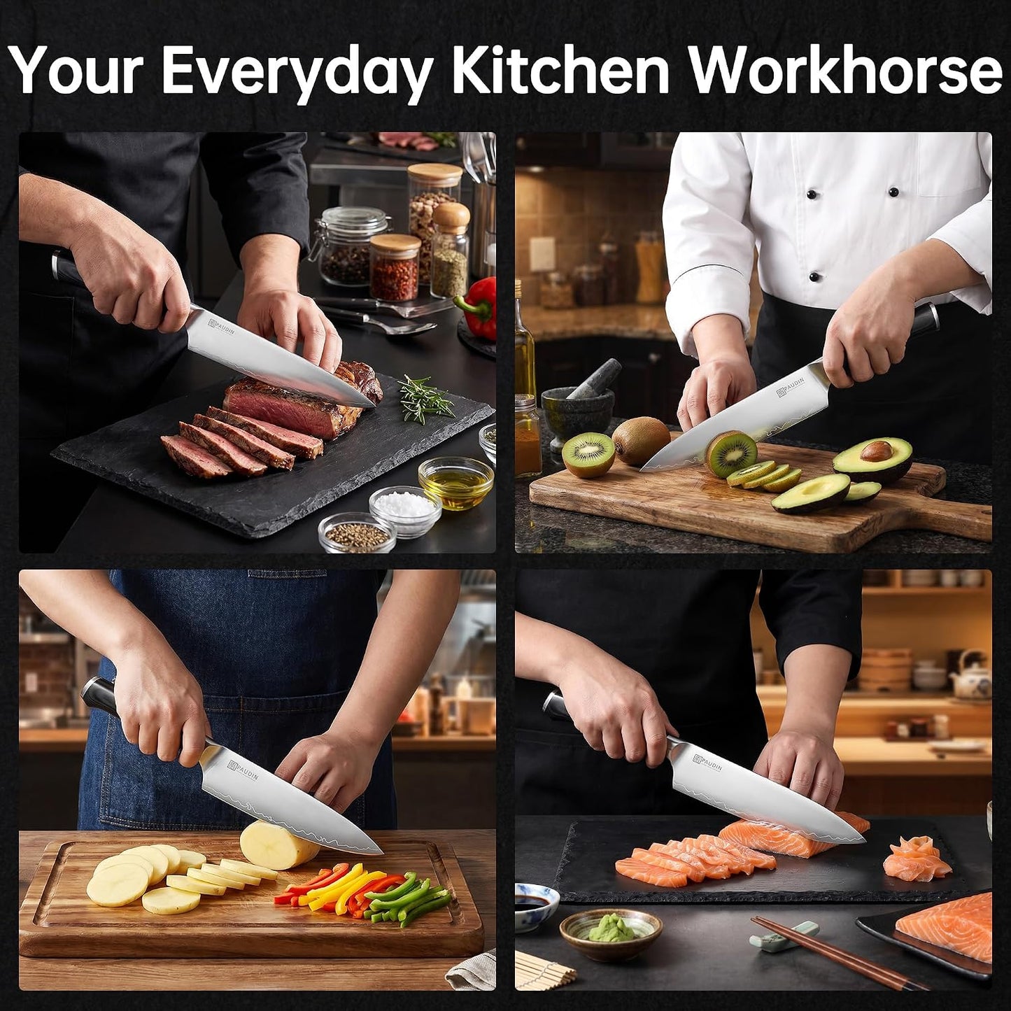 Chef Knife 8 Inch, Ultra Sharp Kitchen Knives 62 HRC, Multi-Layer Damascus Steel Professional Chefs Knife with Full Tang Ergonomic Wood Handle, Meat Vegetable Slicing Knives, Gift for Men Women