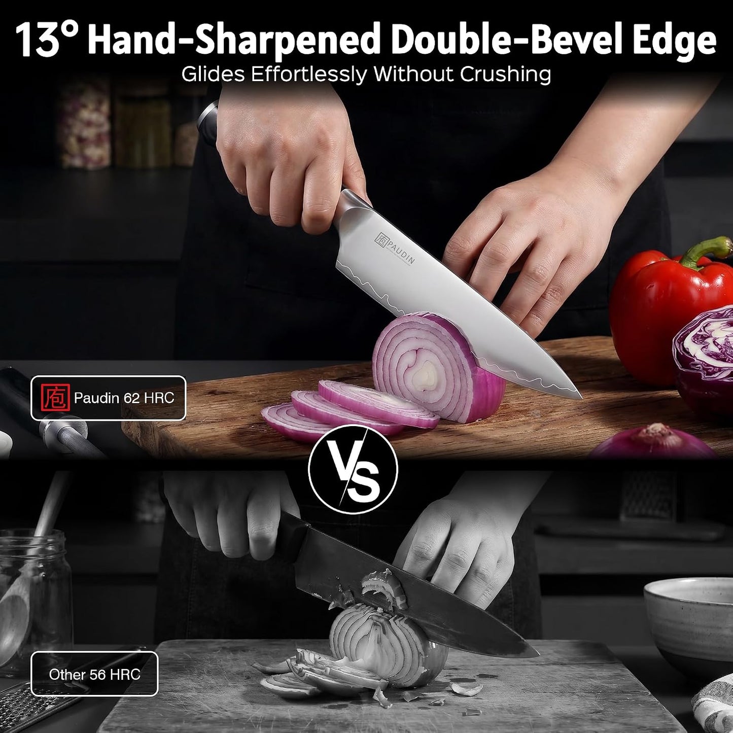 Chef Knife 8 Inch, Ultra Sharp Kitchen Knives 62 HRC, Multi-Layer Damascus Steel Professional Chefs Knife with Full Tang Ergonomic Wood Handle, Meat Vegetable Slicing Knives, Gift for Men Women