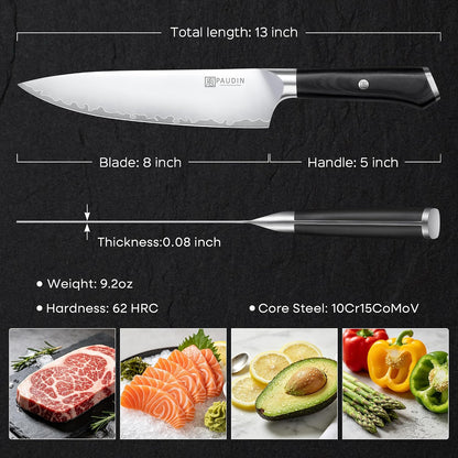 Chef Knife 8 Inch, Ultra Sharp Kitchen Knives 62 HRC, Multi-Layer Damascus Steel Professional Chefs Knife with Full Tang Ergonomic Wood Handle, Meat Vegetable Slicing Knives, Gift for Men Women