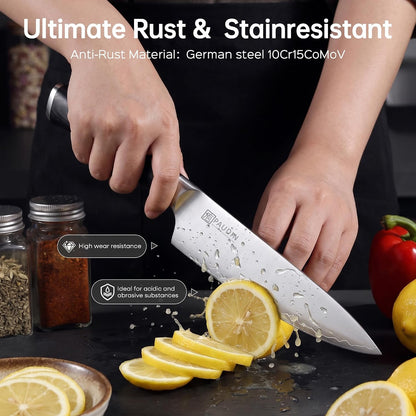 Chef Knife 8 Inch, Ultra Sharp Kitchen Knives 62 HRC, Multi-Layer Damascus Steel Professional Chefs Knife with Full Tang Ergonomic Wood Handle, Meat Vegetable Slicing Knives, Gift for Men Women