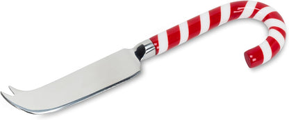Candy Cane Handle Cheese Knife | For Charcuterie & Entertaining, Resin/Stainless Steel, Red/White, 7.25"L