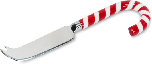 Candy Cane Handle Cheese Knife | For Charcuterie & Entertaining, Resin/Stainless Steel, Red/White, 7.25"L