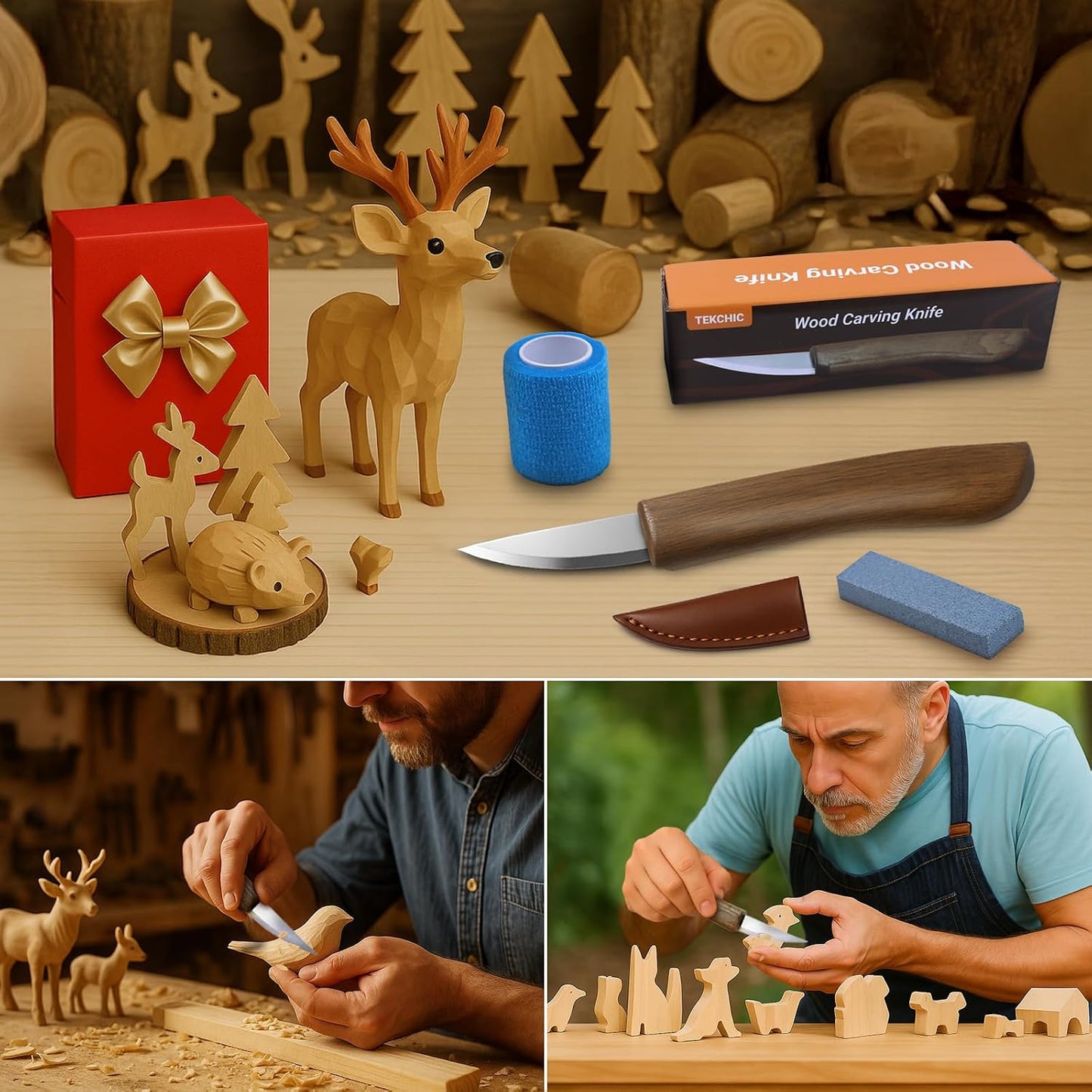 Wood Carving Knife for Beginners Whittling Knife with Leather Sheath | for Adults, Professionals and Wood Carving Enthusiasts - Safety Woodworking Tools