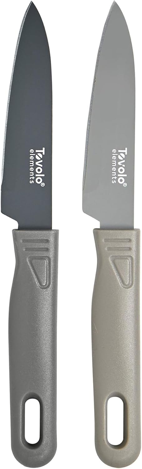Paring Knife Set of 2 Stainless Steel 8 Inch Kitchen Knives with Protective Blade Cover Sharp Small Comfort Grip Handle Paring Knife Set for Cutting Slicing Dicing Charcoal and Gray