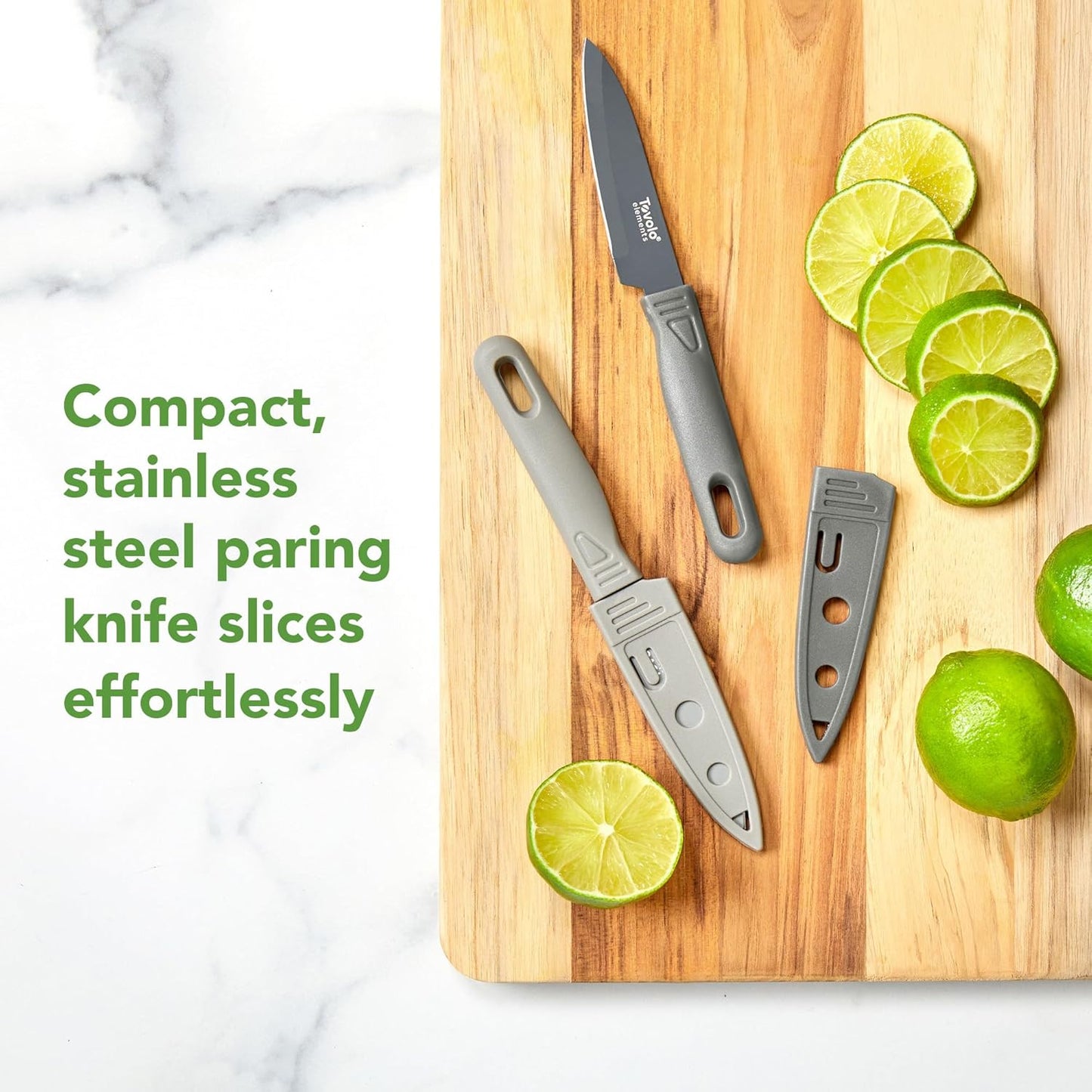 Paring Knife Set of 2 Stainless Steel 8 Inch Kitchen Knives with Protective Blade Cover Sharp Small Comfort Grip Handle Paring Knife Set for Cutting Slicing Dicing Charcoal and Gray