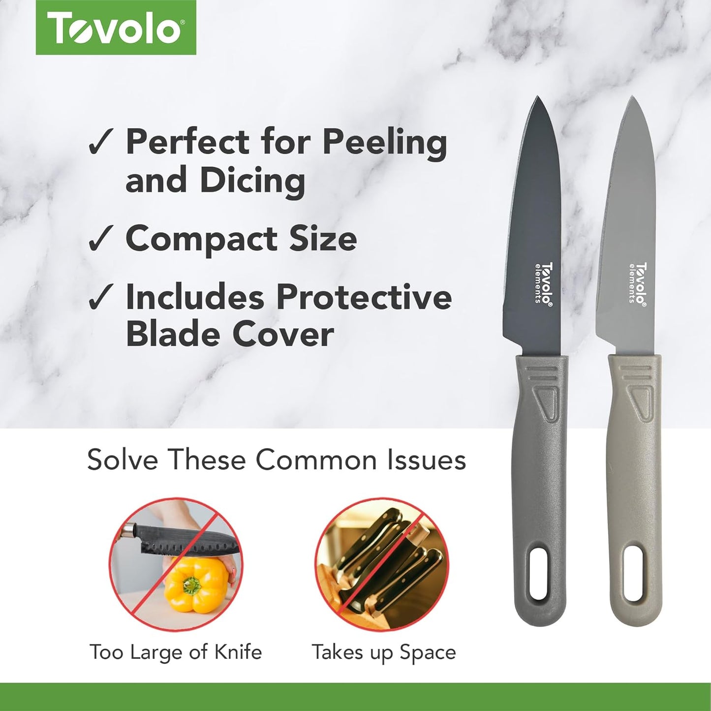 Paring Knife Set of 2 Stainless Steel 8 Inch Kitchen Knives with Protective Blade Cover Sharp Small Comfort Grip Handle Paring Knife Set for Cutting Slicing Dicing Charcoal and Gray