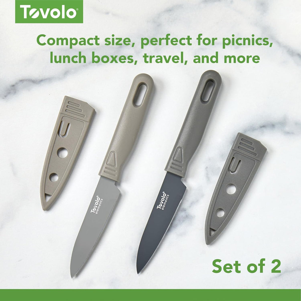 Paring Knife Set of 2 Stainless Steel 8 Inch Kitchen Knives with Protective Blade Cover Sharp Small Comfort Grip Handle Paring Knife Set for Cutting Slicing Dicing Charcoal and Gray