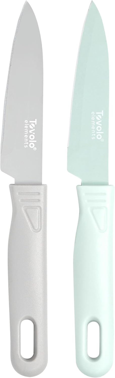 Paring Knife Set of 2 Stainless Steel 8 Inch Kitchen Knives with Protective Blade Cover Sharp Small Comfort Grip Handle Paring Knife Set for Cutting Slicing Dicing Charcoal and Gray