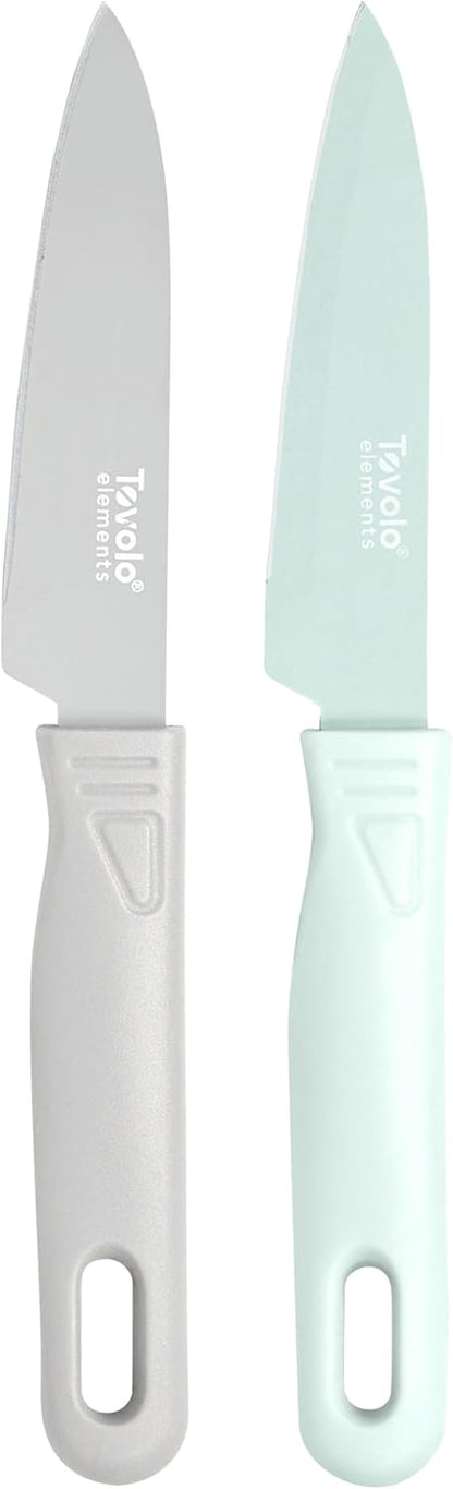 Paring Knife Set of 2 Stainless Steel 8 Inch Kitchen Knives with Protective Blade Cover Sharp Small Comfort Grip Handle Paring Knife Set for Cutting Slicing Dicing Charcoal and Gray