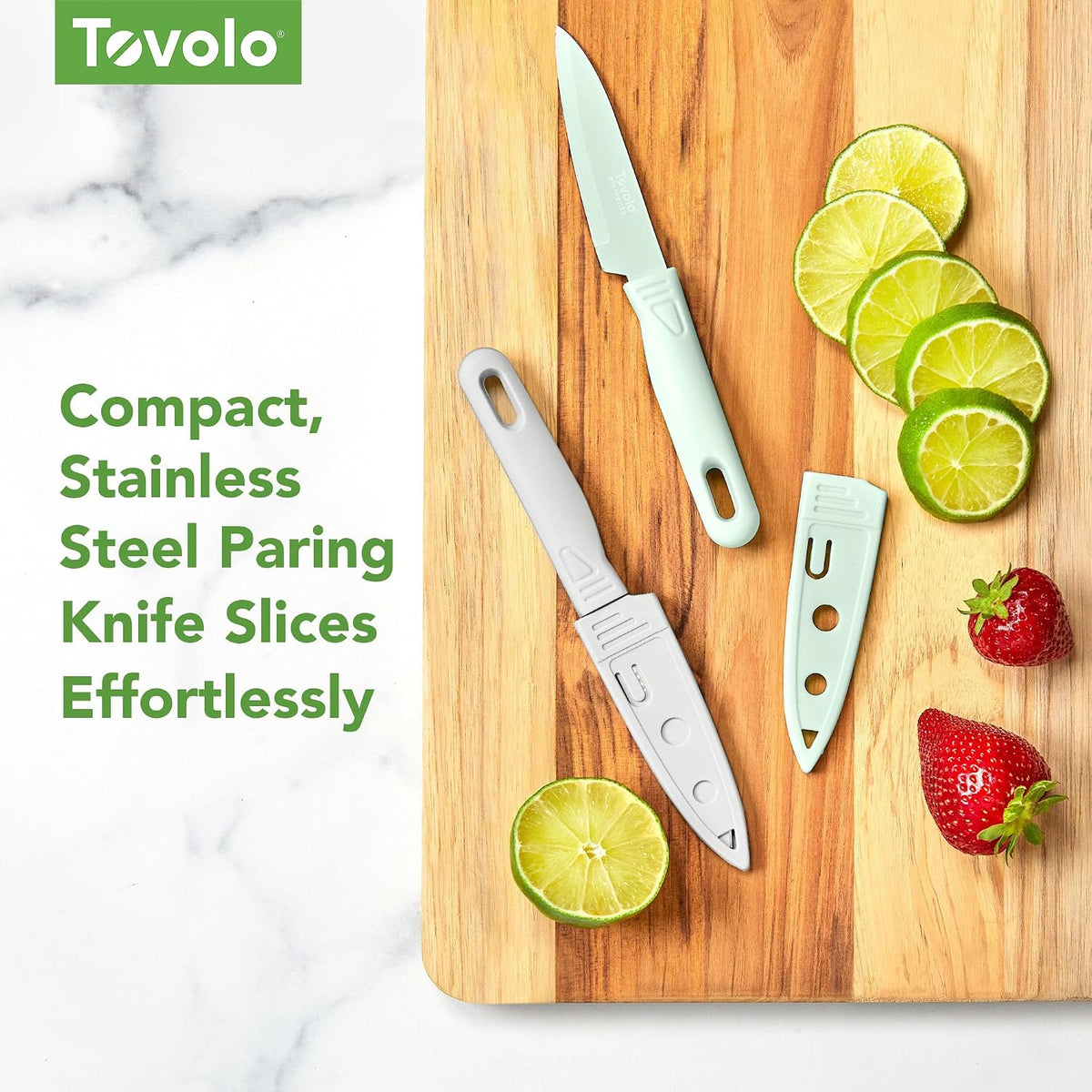 Paring Knife Set of 2 Stainless Steel 8 Inch Kitchen Knives with Protective Blade Cover Sharp Small Comfort Grip Handle Paring Knife Set for Cutting Slicing Dicing Charcoal and Gray