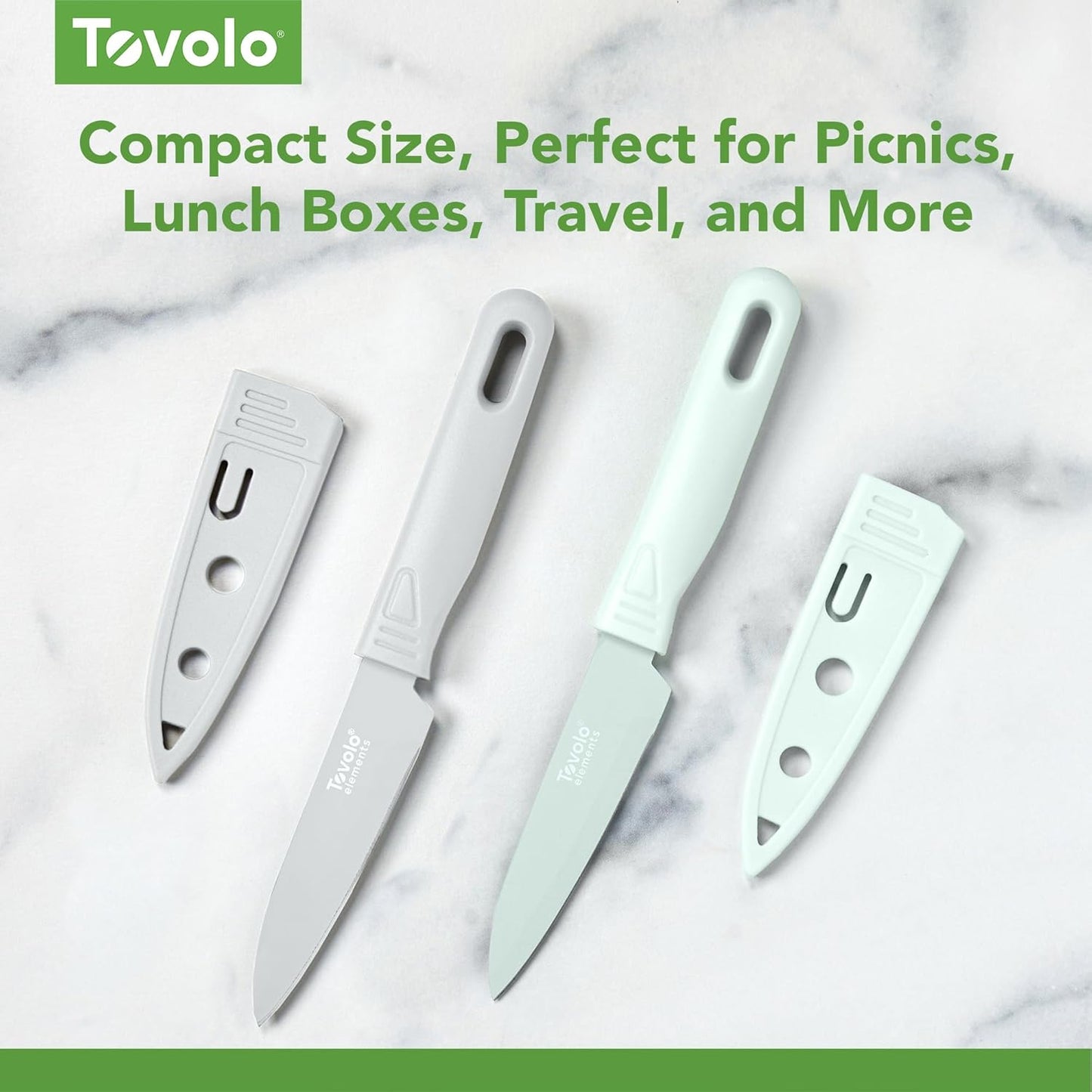 Paring Knife Set of 2 Stainless Steel 8 Inch Kitchen Knives with Protective Blade Cover Sharp Small Comfort Grip Handle Paring Knife Set for Cutting Slicing Dicing Charcoal and Gray