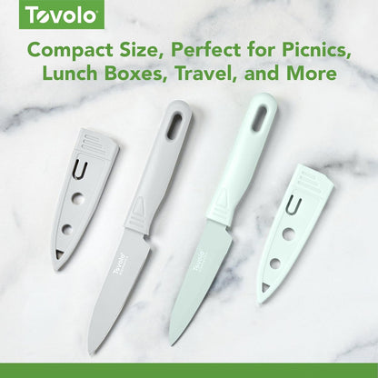 Paring Knife Set of 2 Stainless Steel 8 Inch Kitchen Knives with Protective Blade Cover Sharp Small Comfort Grip Handle Paring Knife Set for Cutting Slicing Dicing Charcoal and Gray