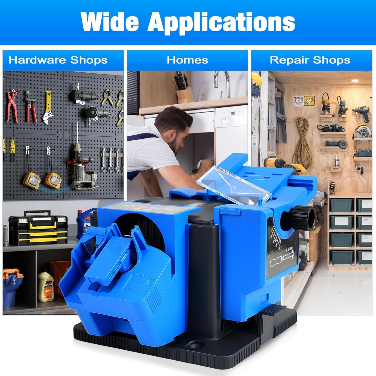 3-in-1 Multifunction Electric Drill Bit Sharpener for Knife, drill, Chisel | Multifunction Adjustable Angles, 96W 1350rpm drill doctor afilador de brocas, Compact Design