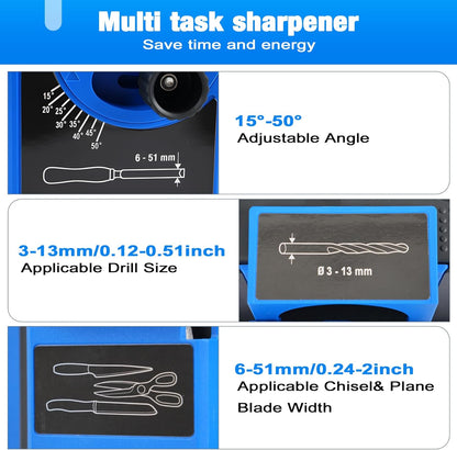 3-in-1 Multifunction Electric Drill Bit Sharpener for Knife, drill, Chisel | Multifunction Adjustable Angles, 96W 1350rpm drill doctor afilador de brocas, Compact Design