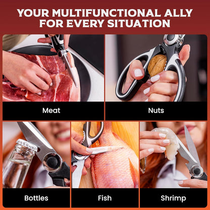 Premium Kitchen Shears, Stainless Steel Food Scissors, Black & Orange | Multipurpose Food Scissors with Protective Sleeve for Cooking, BBQ, Fish, Chicken, Pizza, Herbs & Kitchen Tasks