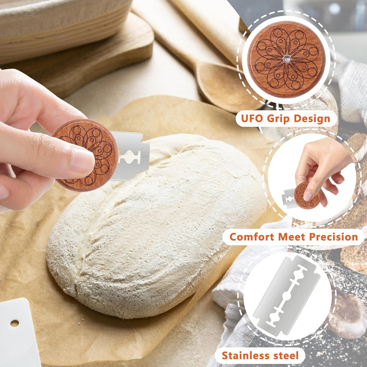 UFO Bread Lame Cutter for Sourdough Bread Scorer Tool,Circle | Slashing Tool for Homemade Sourdough Bread Cutting Knife for Artisan Bread and Baguette Makers,5 Blades and Storage Cover