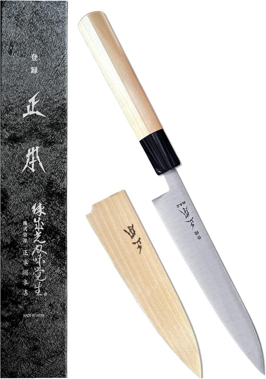 KS Japanese Petty Knife with Sheath 6.5" (165mm) Made in JAPAN, Professional Kitchen Utility Knife for Fruit and Vegetable, Ultra Sharp Japanese Carbon Steel Blade, Wood Wa Handle
