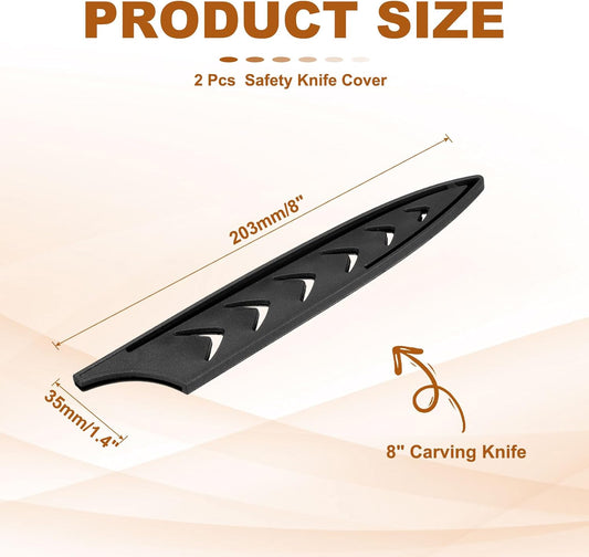 Safety Knife Cover Sleeves for 8" Carving Knife, ABS Universal Knife Sheath Edge Guard Blade Protector for Kitchen Black Pack of 2