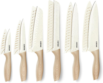 12-Piece Knife Set, Knives with Wood-Grain Finish Handles, White
