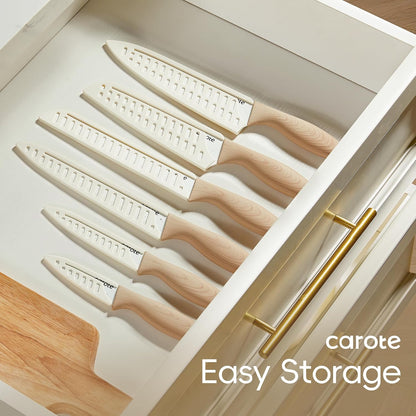 12-Piece Knife Set, Knives with Wood-Grain Finish Handles, White